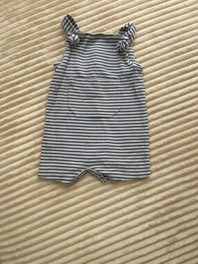 kate quinn Blue and White Striped Romper with Knot Straps organic ribbed cotton